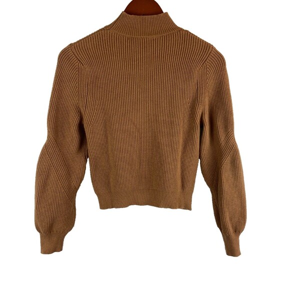 ZARA Women's Medium Brown Camel Mock Neck Long Sleeve Knit Sweater Cozy Fall - Picture 2 of 8